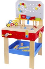 TOOKYLAND Wooden Builder Workbench Playset - 48pcs - Child-size Work Bench, 3 