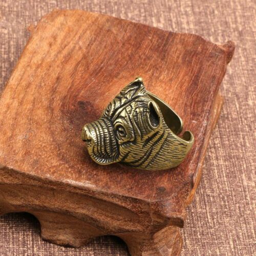 Brass French Bulldog Head Ring Jewelry Adjustable Tea Pet Miniature Ornament - 第 1/6 張圖片