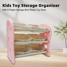 Kids Toy Storage Organizer With 6 Plastic Storage Bins Plastic Toy Rack Pink L3