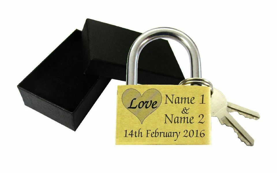 LARRYROO Wedding Gift Love Lock Personalised Engraved Padlock Present Anniversary Box