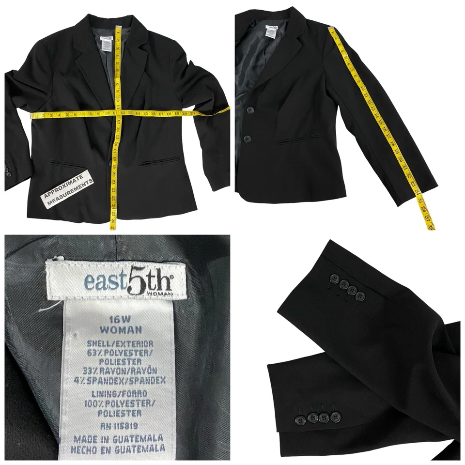 East 5th Blazer Womens 16W Black Jacket Work Basic Office Capsule Minimalist - Image 3 of 4