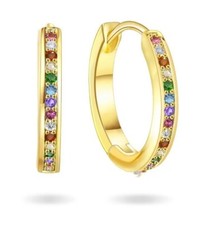 14k Plated Gold Huggie Hoop Rainbow Earrings Hypoallergenic Lightweight