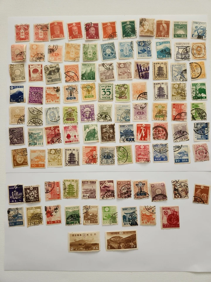Lote de 99 estampillas antiguas japonesas vintage traseras de Japón colección Foto 4 de 4