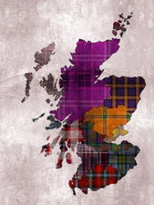 Scotland Map Tartan Regions Framed Wall Art Print 12X16 In