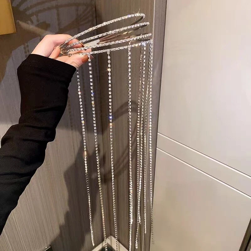 Diadema de aleación de borla larga diamantes de imitación diadema estilo real accesorios para el cabello Foto 4 de 4