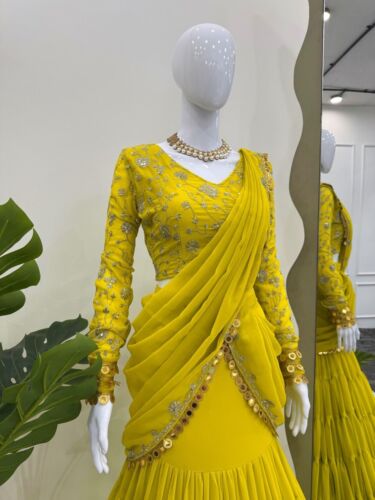 Designer Drapiert Sari Bluse Unstitch Bollywood Party Hochzeit Fertig Zum Tragen - Bild 4 von 10