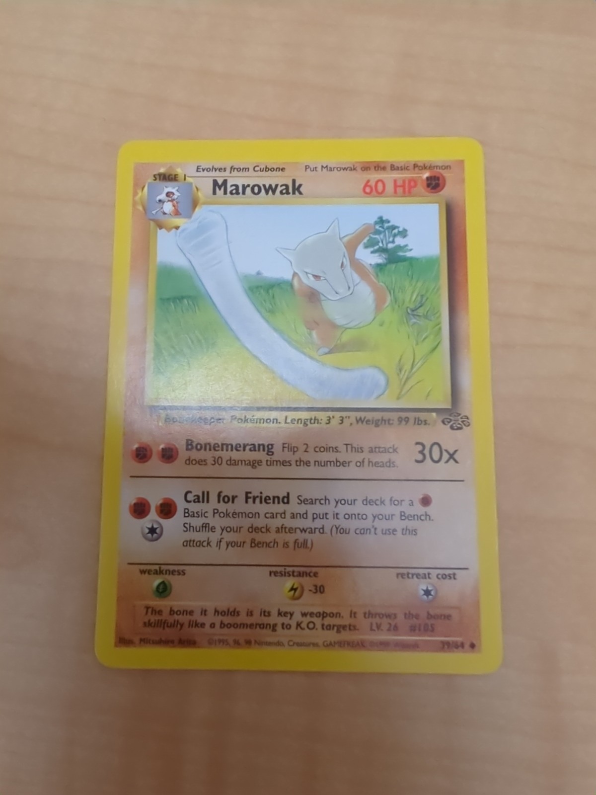 Pokémon TCG Marowak Jungle Card 39/64 Unlimited Uncommon, Near Mint Condition