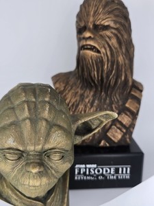 Rare Star Wars Episode III Crew Gift Bronze Busts - Yoda & Chewbacca - ILM