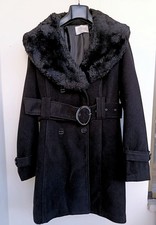 Cappotto donna nero taglia 48 con collo in pelliccia sintetica rimovibile