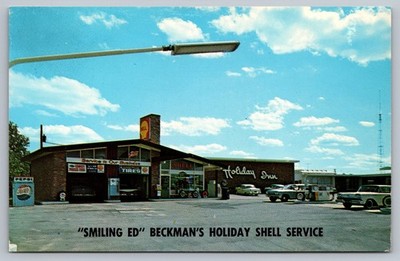 Burlington IA Iowa Beckman's Holiday Inn Shell Gas Service Station c60s Postcard