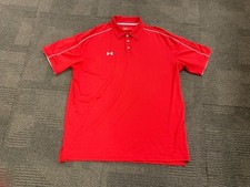 Under Armour Golf Polo Red and White Performance Loose Fit Heatgear Men's XL