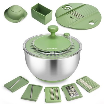 SUSTEAS Stainless Steel Salad Spinner with Slicer, Green