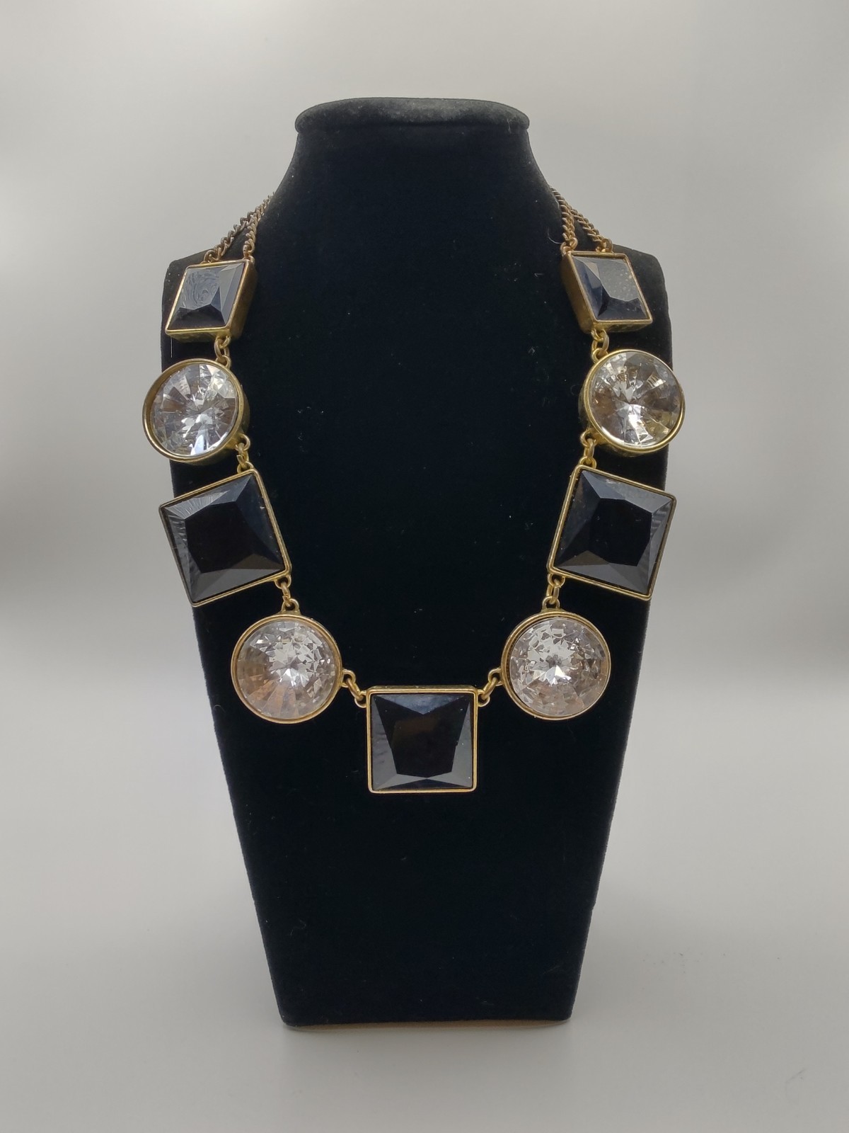 Geometric Square Circle Statement Necklace Black … - image 1