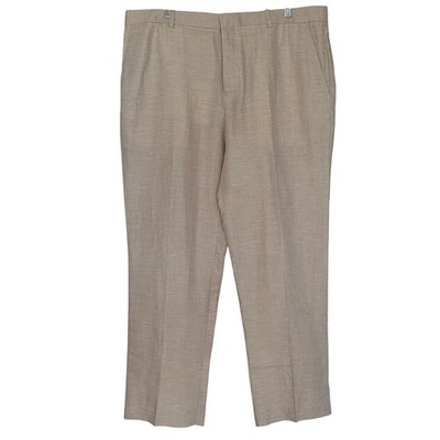 Perry Ellis Mens Natural Linen Blend Dress Pants Beige 38x30 Flat Front NWT