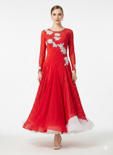 Red Sequin Lace Ballroom Dance Gown L Mesh Sleeves Holiday Glam Pageant Evening