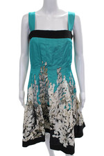 Oscar de la Renta Women Fit & Flare Floral Square Neck Sleeveless Dress Size 10