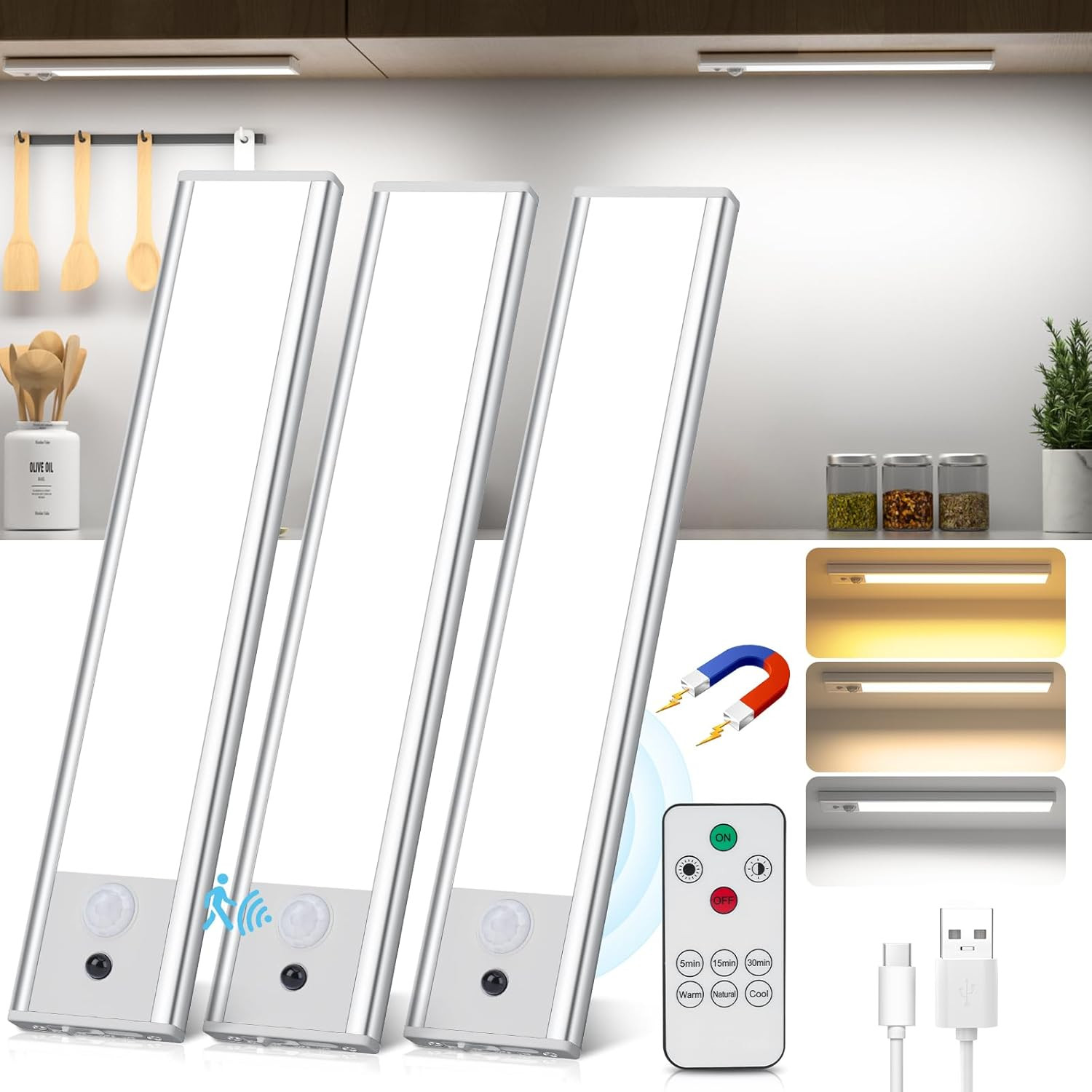 3 Pezzi Luce Notturna Con Telecomando, 3000 K-6500 K Dimmerabile Lampada LED Con