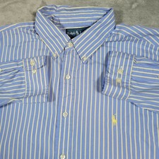 Ralph Lauren Classic Fit Blue Yellow Stripe Button Down Shirt Mens 17 34/35