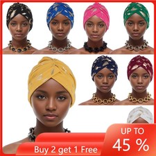 Women African Hat Pleated Head Wrap Hijab Turban Scarf Chemo Cap Hair Loss Cover