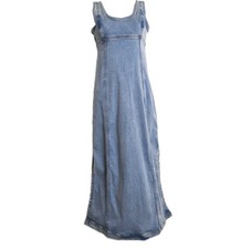 American Eagle Denim Maxi Dress Womens 6 Blue Sleeveless Zip Front Side Slit Y2K