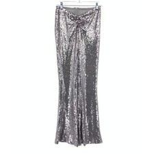 Unbranded Sequined Flare Leg Pants Womens Apx Sz Small Silver Ruched Front