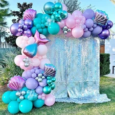 Mermaid Party Balloon Arch Kit, 154Pcs Green Purple Little Mermaid Party Deco...