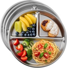 4PCS 9" Stainless Steel Kids Plates, Reusable Non-Toxic Portion Control Plates