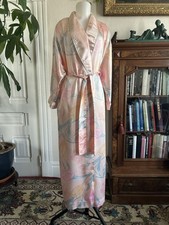 Vintage 80s 90s Natori Pastel Satin Peignoir Robe Dressing Gown Blush Pink - Med