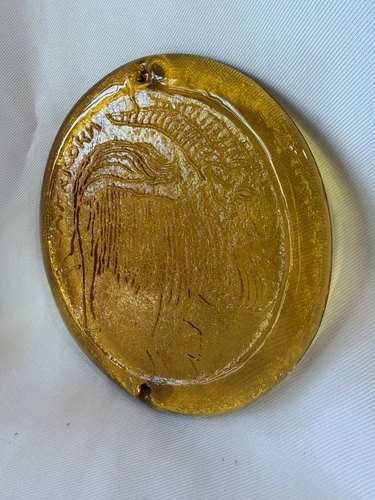 Vintage 1960s Blenko Glass Zodiac Capricorn Suncatcher Amber 7.25" Dia Goat