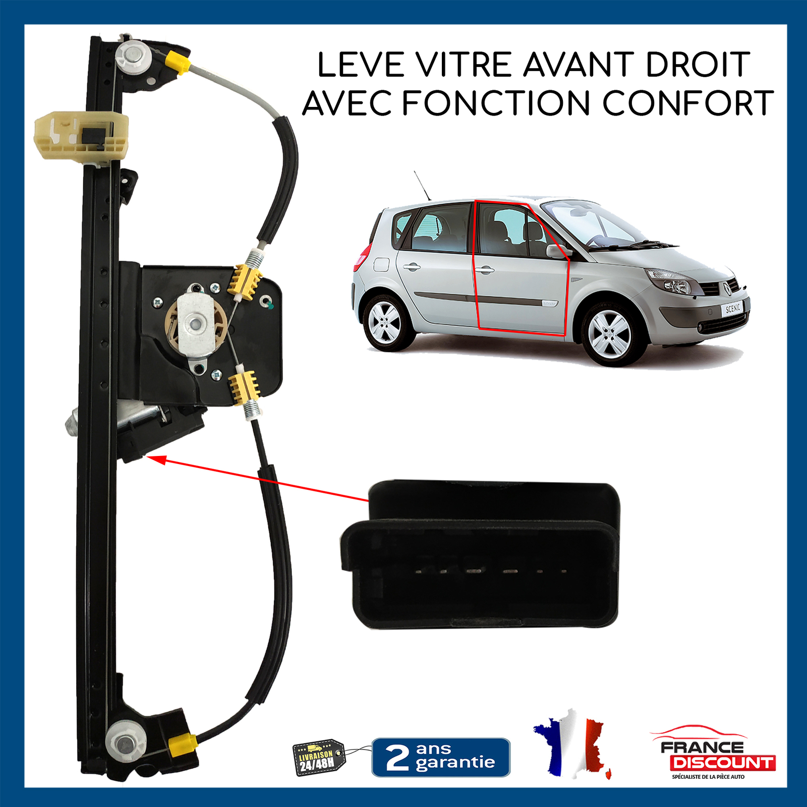 Lève-vitre électrique Scenic 2 avec moteur confort à impulsion côté passager avant