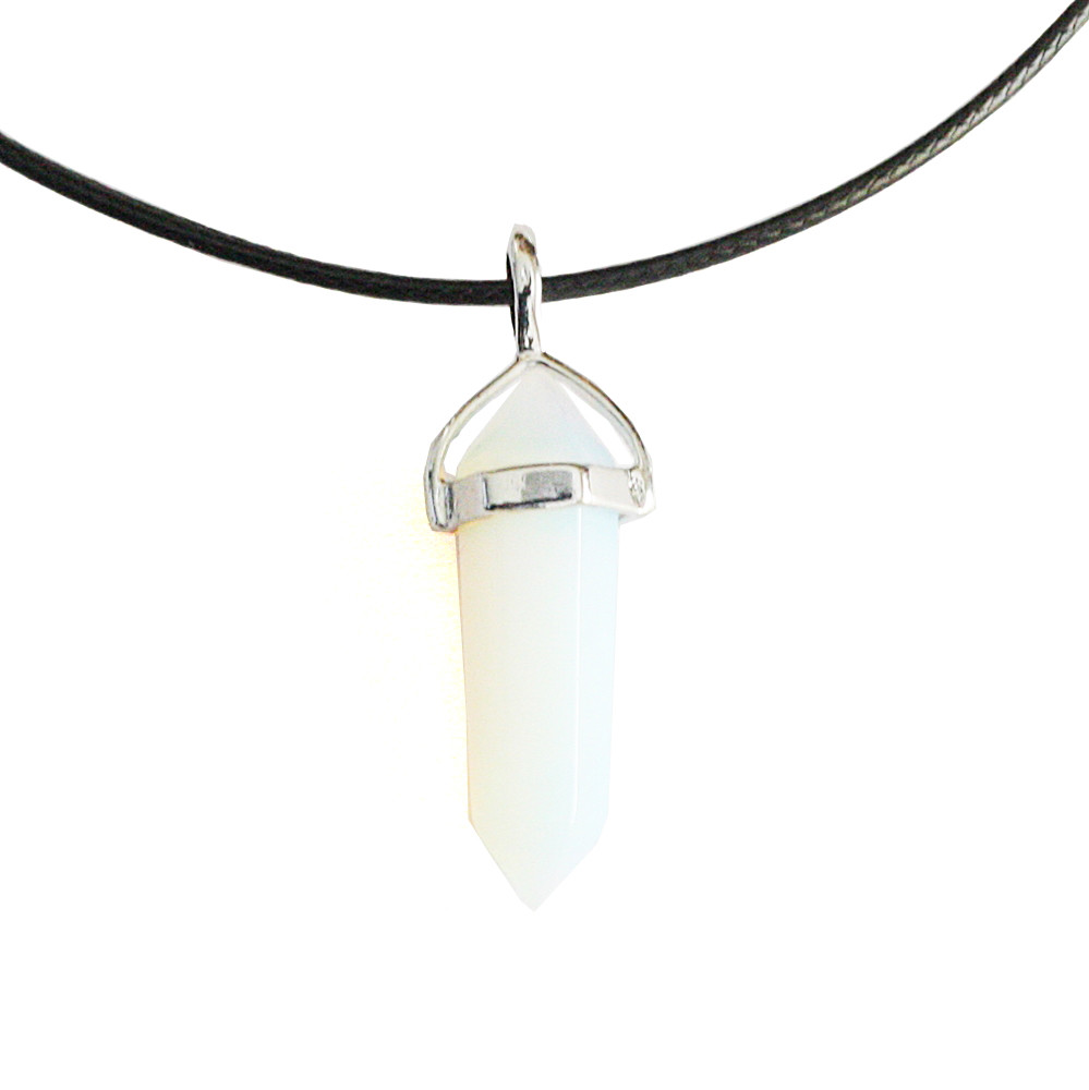 Natural Opalite Opal Pendant Charm Choker Necklace Point Crystal with Black  Cord