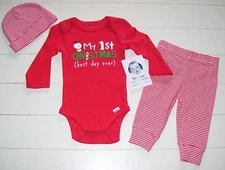 Gerber 3 Pc Red Hat LS Bodysuit Pants My 1st Christmas Best Day Ever Outfit 0-3M