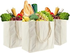 3 Pcs Grocery Bags Canvas 13.3”x13”x8” Reusable Shopping with Real... 