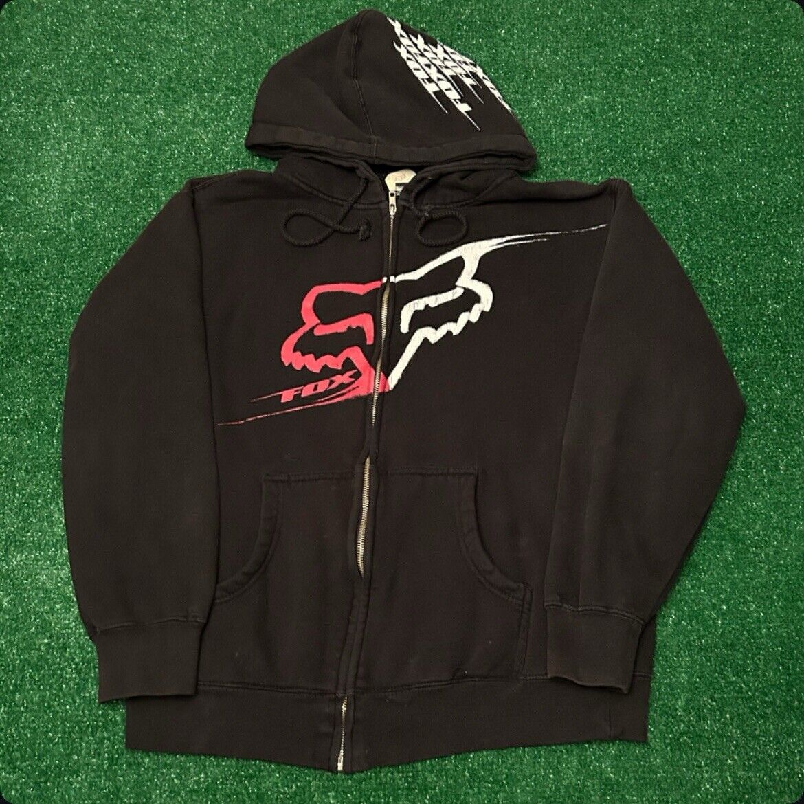 Vintage Y2K Fox Racing Logo VTG Full Zip Hoodie Jacket Mens Vintage Y2K Fox Racing Logo VTG Full Zip Hoodie Jacket Mens
