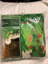 HOLIDAY TIME PEVA TABLECLOTH CHRISTMAS TREES GINGERBREAD MAN 69 X 102 SANTA