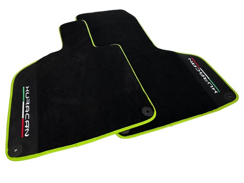 Black Floor Mats For Lamborghini Huracan With Alcantara Leather Green Trim RHD - Picture 12 of 13