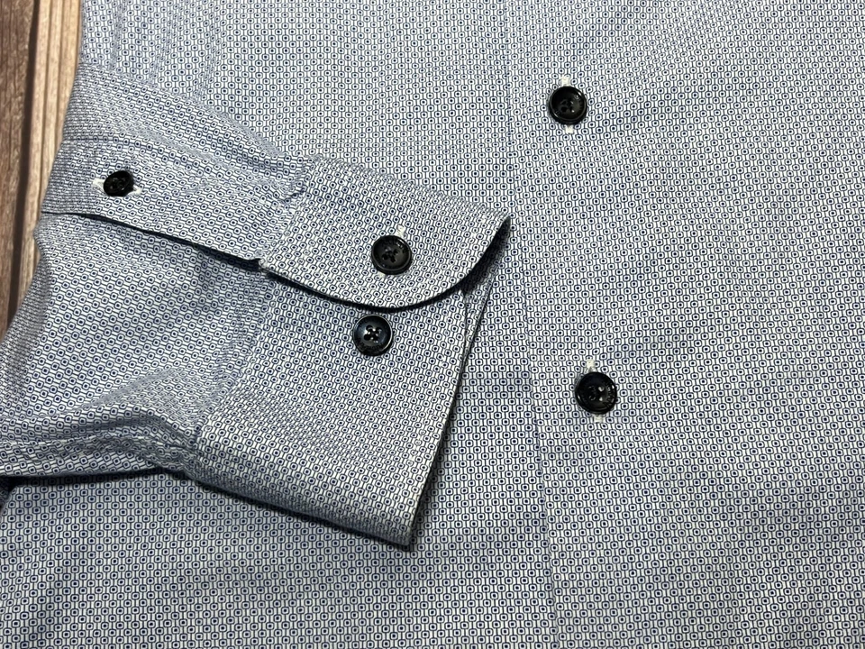 Armani Collezioni White Blue Geometric Button Front L/S Casual Shirt XL - Image 2 of 3