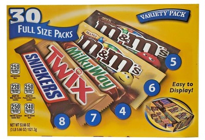 30 Mars Variety Pack Snickers M&M Chocolate/Peanuts Twin Milky Way 30 Full Size