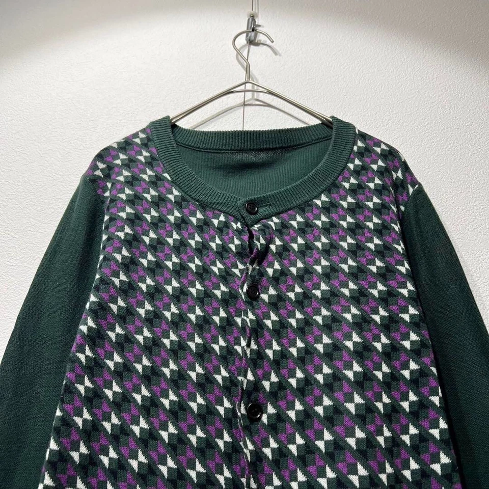 Cárdigan de punto Yohji Yamamoto Y's Check patrón en verde Foto 3 de 4