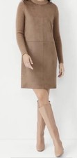 NWT Ann Taylor Caramel Brown Faux Suede Mixed Media Dress Sz SP Long Sleeves