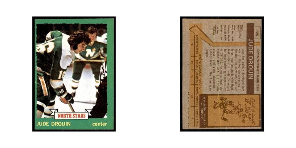 Jude Drouin 1973 Topps #125 Hockey Cards Hockey Card EX - Image 3 of 3