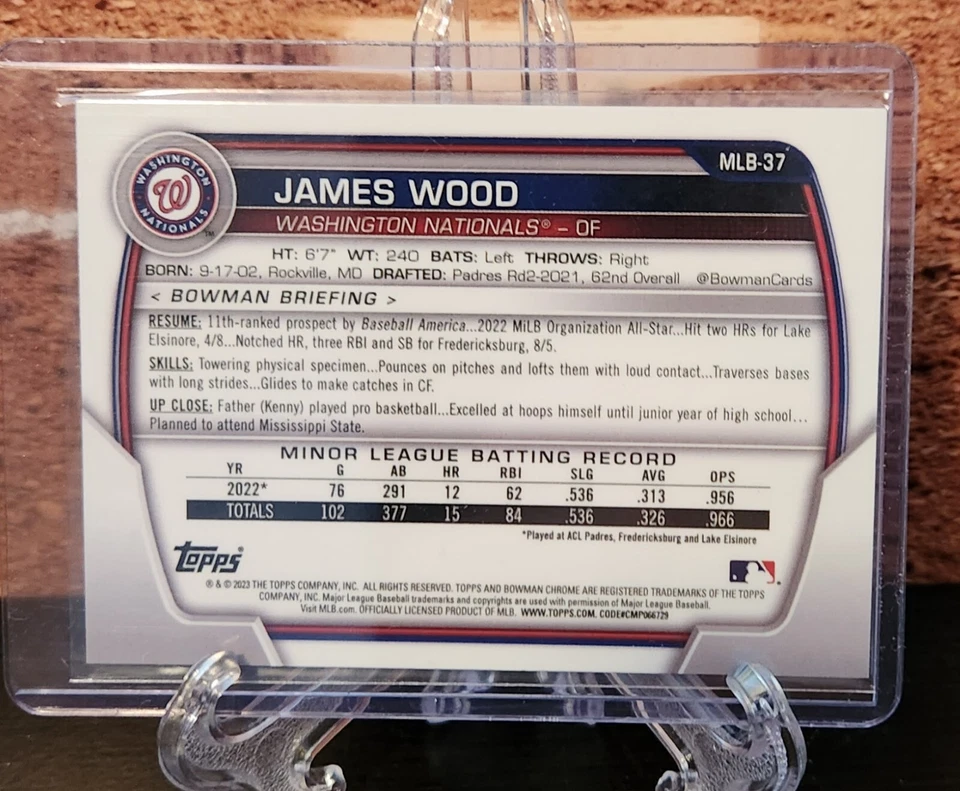 James Wood 2023 Topps Bowman Chrome National GOLD Refractor # 21/50 - NATIONALS - Image 2 of 2