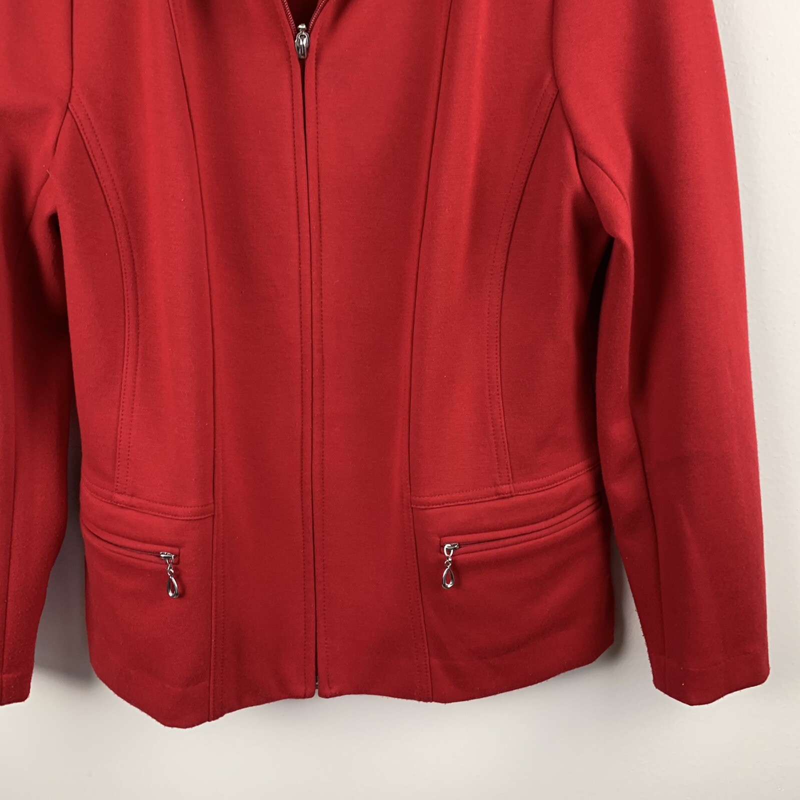 JM Collection Womans Full Zip Jacket Zip Pockets Petite Size Medium Red