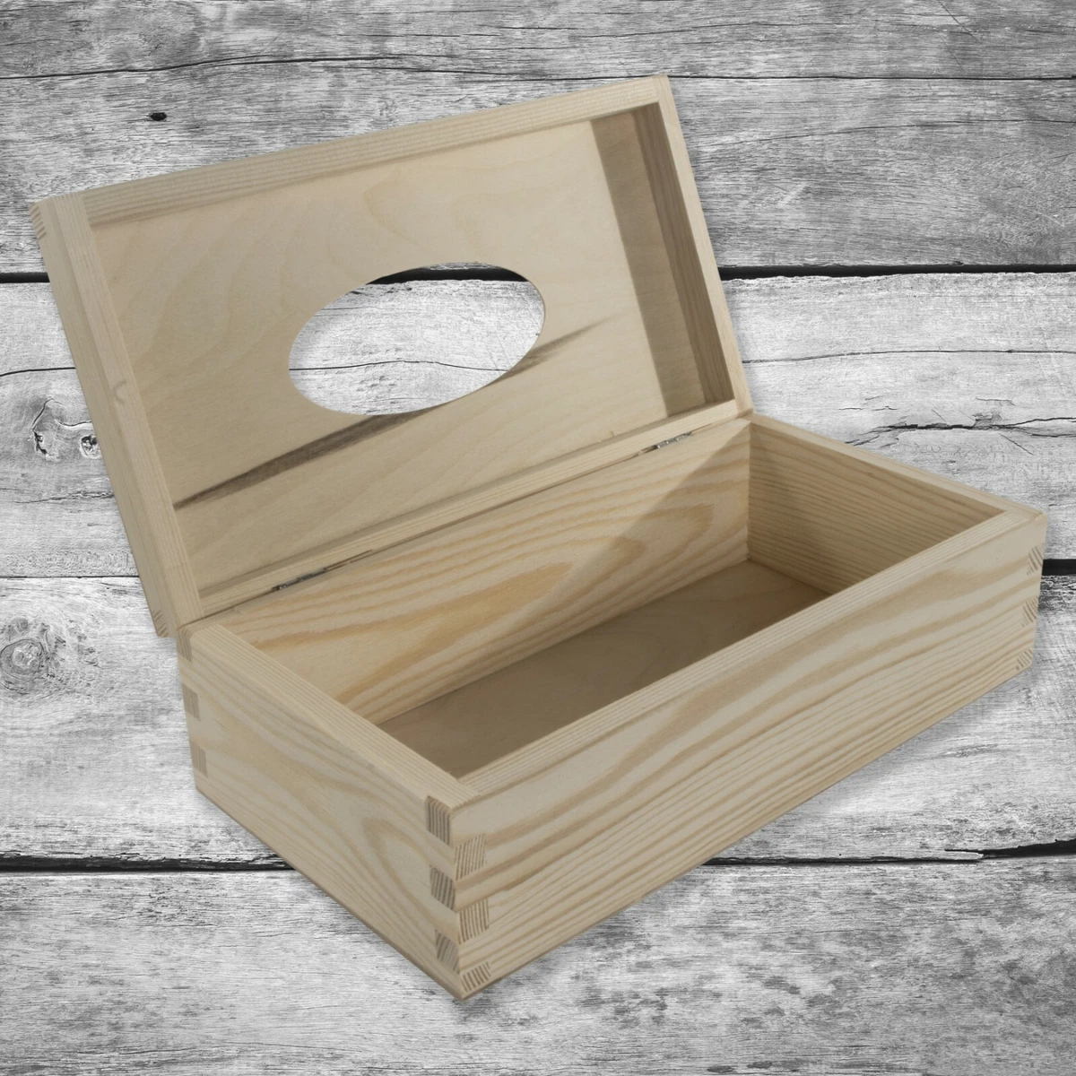 Wood Rectangle Box With Hinged Lid