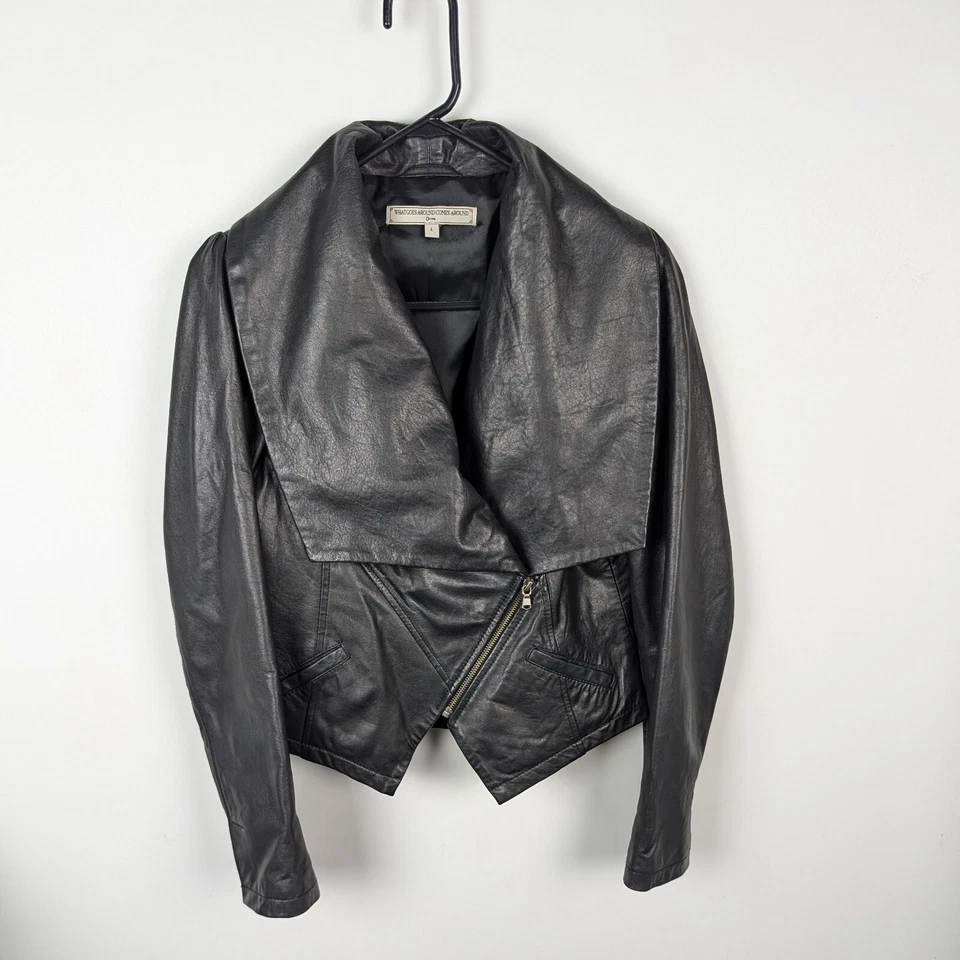 What Goes Around Comes Around 正品绵羊皮黑色夹克女式 L 码 — 第 3/4 张图片