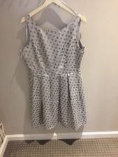 Eliza J Sleeveless Sliver Polka Dot Fit & Flare Dress Sz 14