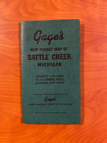 Gage’s New Pocket Map of Battle Creek Michigan - 1944 - BEAUTIFUL - Picture 1 of 10