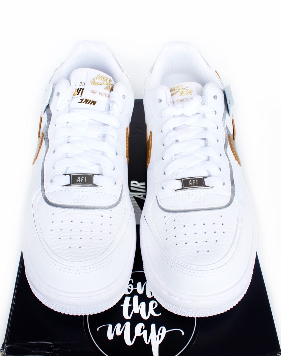 Nike Air Force 1 AF1 W Shadow White Metallic Gold Silver UK