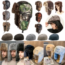 Men's Winter Hat Imitation Russia Fur Trapper Earflap Ski Cap Ushanka USA #TL