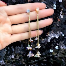 Crystal Butterfly Long Dangle Drop Earrings for Women,Elegant Tassel Earrings